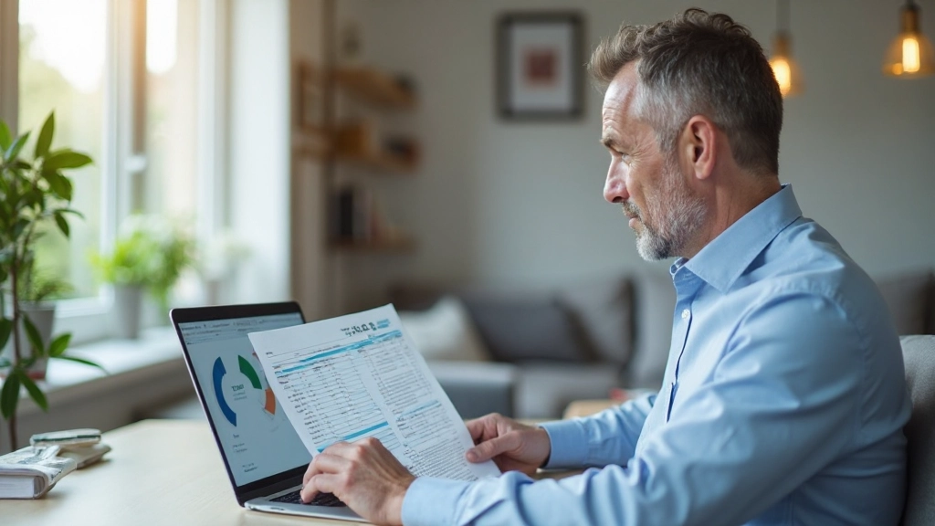 Person analyserar utgiftsgraf och ekonomisk data på dator