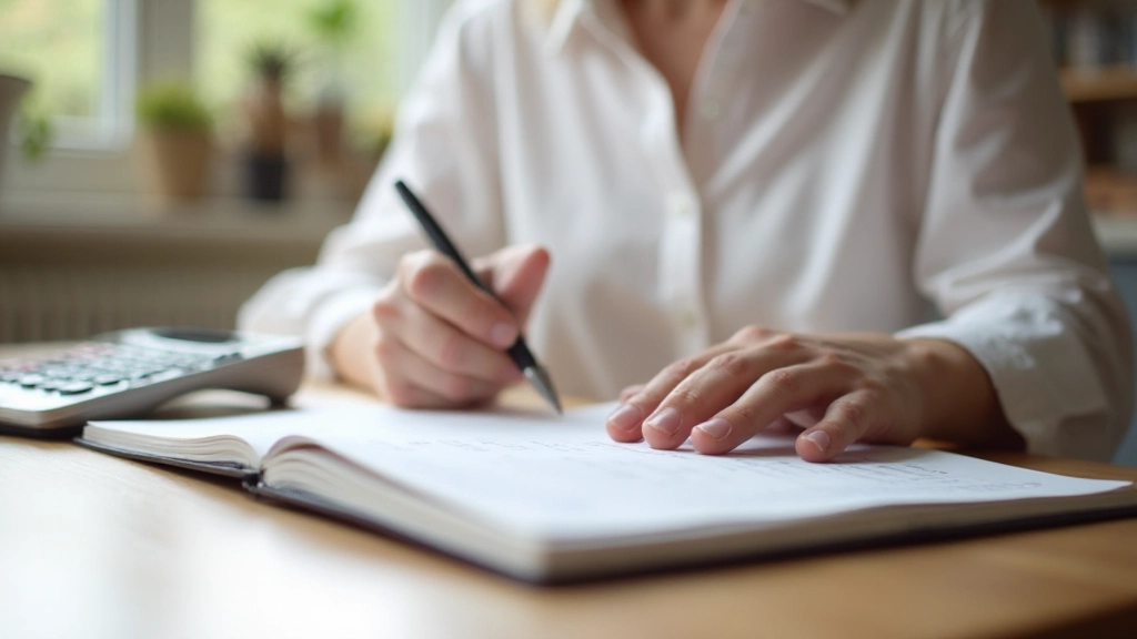 Anteckningsbok med utgiftskategorier och budget överview på träskrivbord