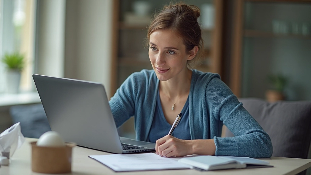 Person jämför produkter på laptop med prislistor och produktinformation