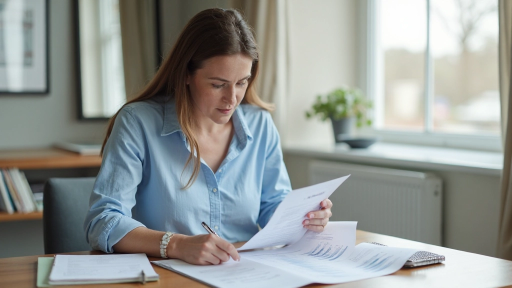 Person analyserar utgifter och budgetöversikt på skrivbord